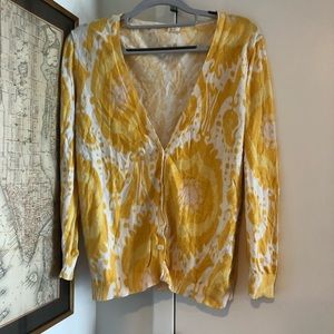 Jcrew V-Neck Button Down Cardigan Yellow Abstract